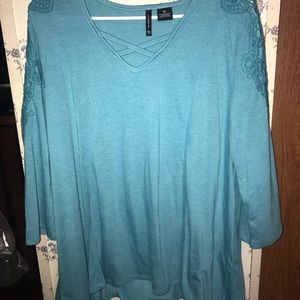 Long sleeve criss cross blue Blouse!😋
